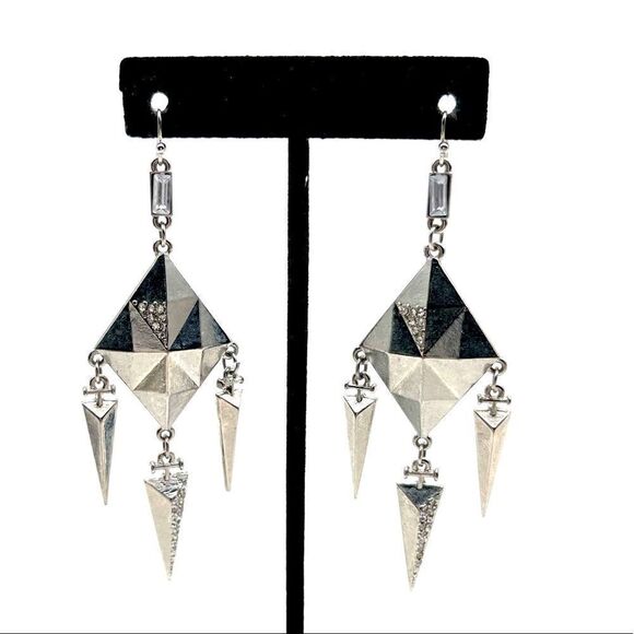 Geometrical Dangle Earrings in Silver Tone - Picture 1 of 3